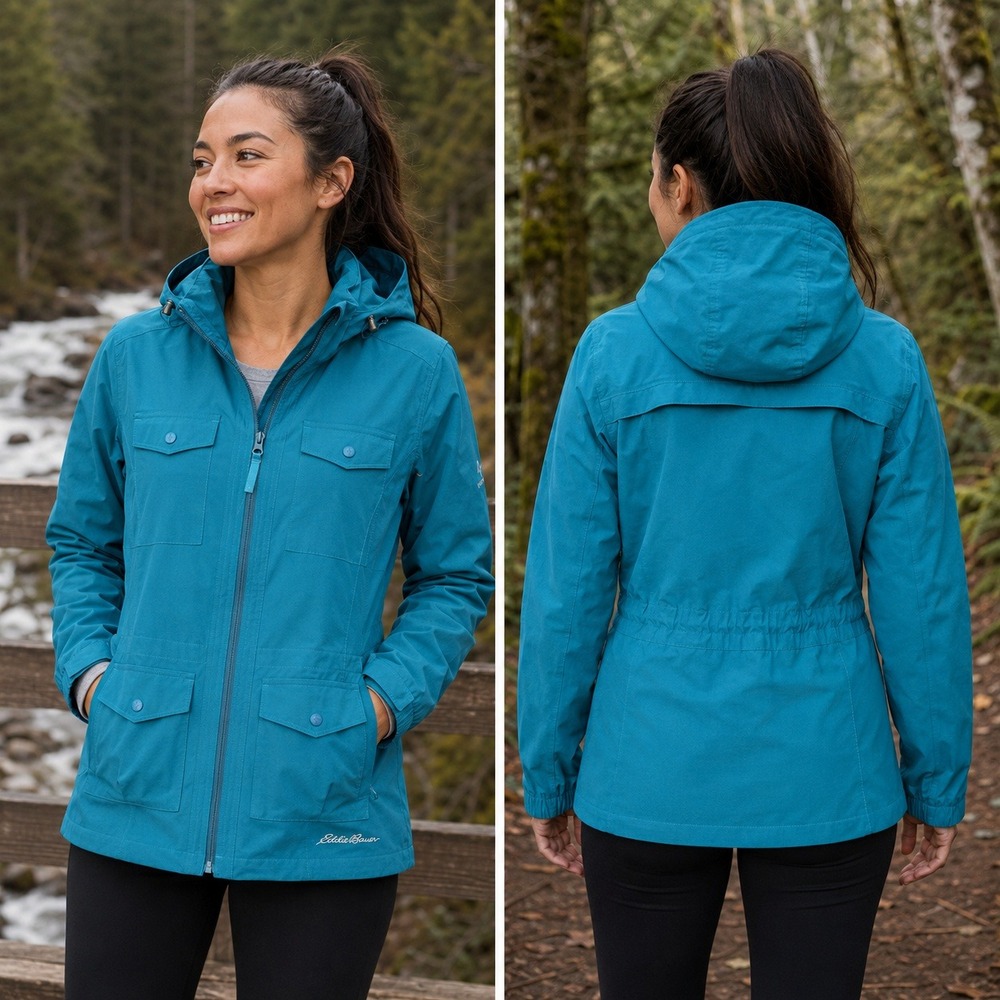 Eddie Bauer Travex Atlas Jacket Womens Large Teal Blue Full Zip Hooded 21512264